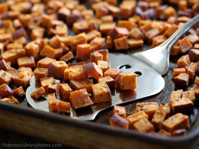 These Roasted Herb Sweet Potato Bites with their savory combination of herbs and hint of spicy heat make the perfect side dish for virtually any meal!