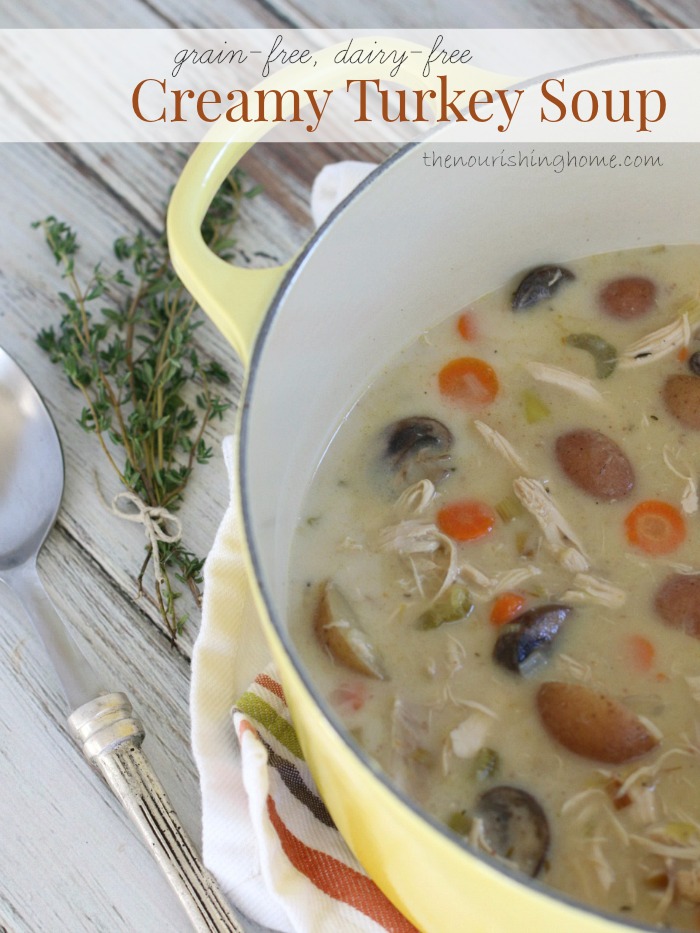After Thanksgiving, be sure to save all of the leftover turkey meat for use in making delicious future meals like this creamy turkey veggie soup.