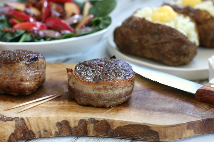 A perfectly seared, bacon-wrapped filet mignon is a delicious delicacy that’s deceivingly simple to prepare! Make any night a special occasion!